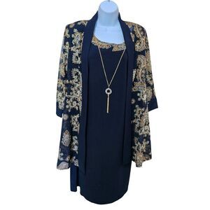 2-Piece Navy Dress  Gold Paisley Jacket - Size 8 - Made In USA elegant classic